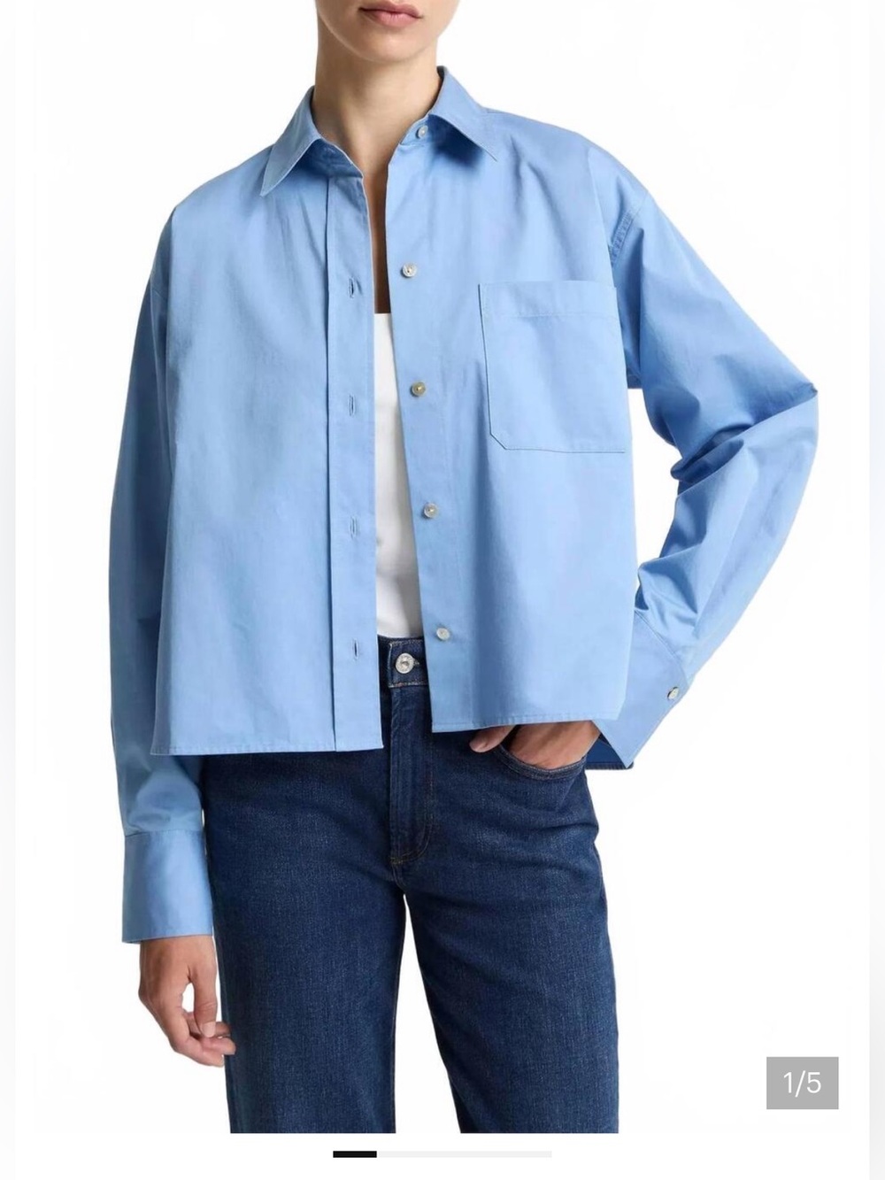 Vince Cropped Button-Front Shirt in light  Blue